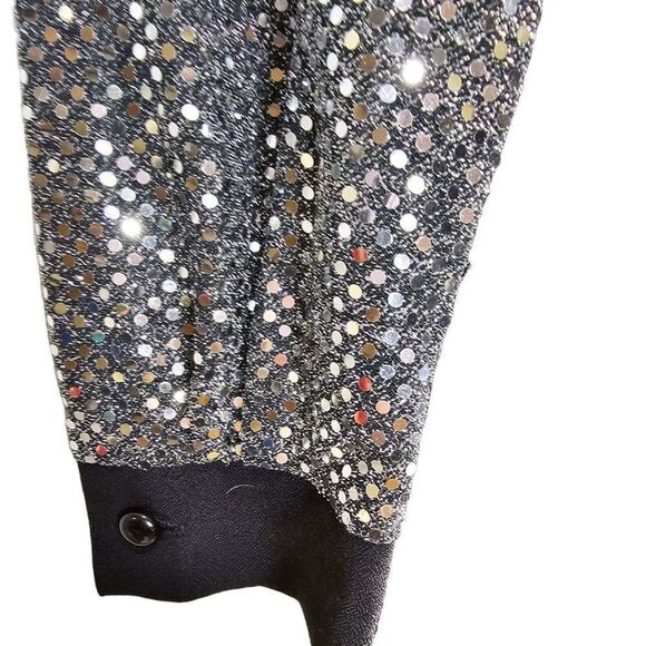 Vintage 80s Jumpsuit Womens Size Medium Black Silver Sequins Faux Tuxedo Rayon - Picture 5 of 8